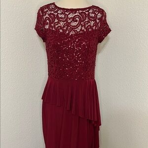 Marina Elegant Lace Burgundy Dress Size 8